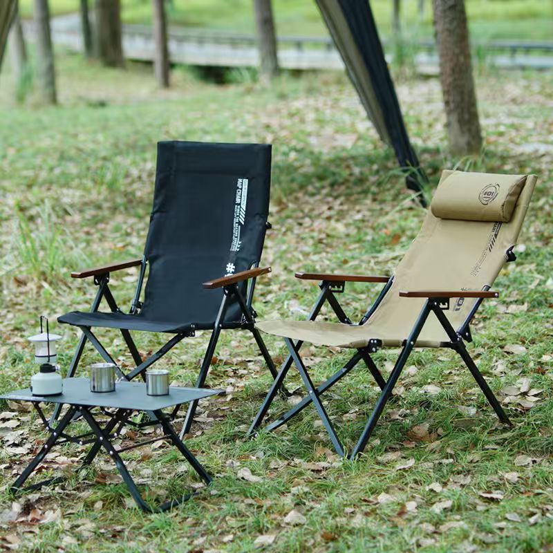 Outdoor Sport Chairs - เก้าอี้พับพนักพิงสูงสำหรับตั้งแคมป์ชายหาด ปรับได้ 4 ระดับ โครงเหล็ก พกพาสะดวก